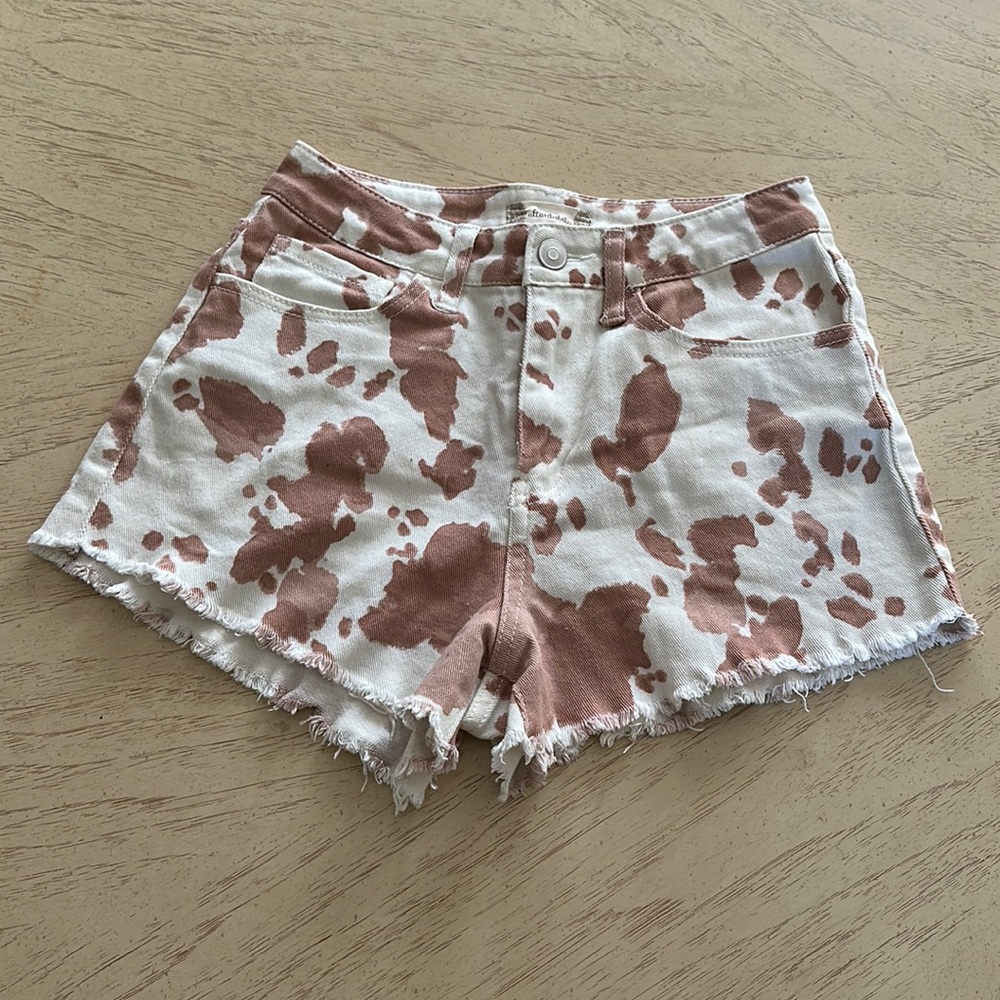 Altard state light brown cow print jean shorts